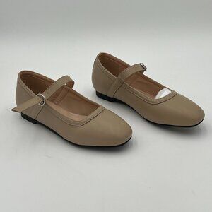 Pazzion Nude Comfortable Squared Toe Mary Jane Flats Easy Strap Buckled Shoes